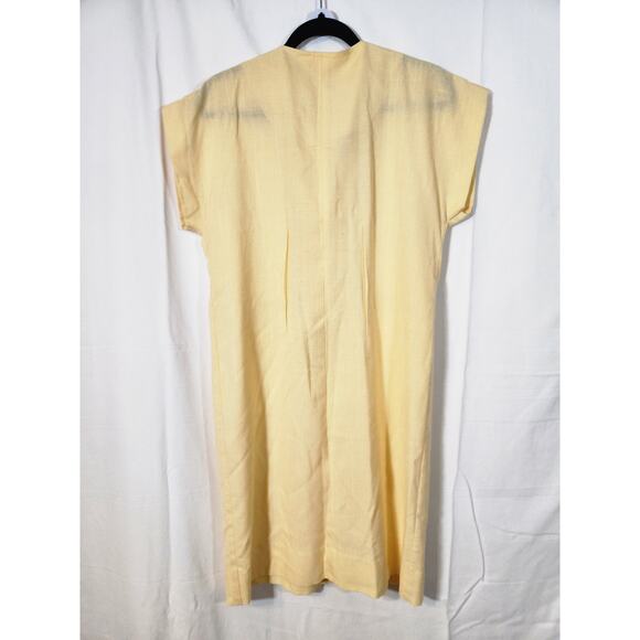 Vintage 80s Small $75 Butter Yellow Union Made Pleated Button Front Sheath Dress - Picture 4 of 8